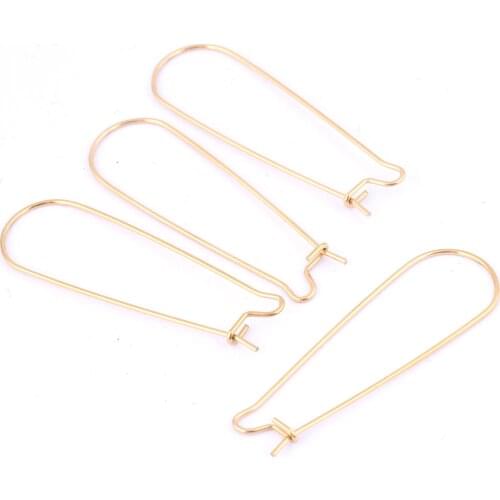 20pcs Stainless Steel Gold Plated Earring Hooks Diy Kidney Shape Ear Wire Clasps For Jewelry Making Supplies 12x39mm