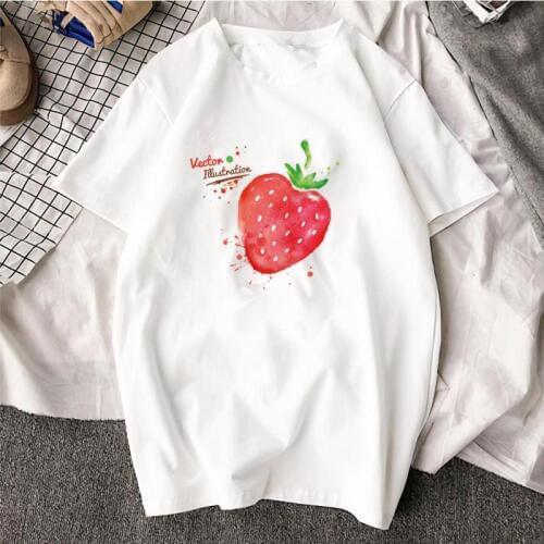 Zuolunouba Summer T shirt women vibrant strawberry print letters Harajuku loose pink wild tees tops female clothing