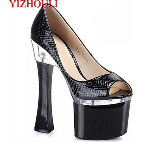 Women party platform peep toe pump 8 inches of 18cm high heels shoes black sexy stripper shoes 2016