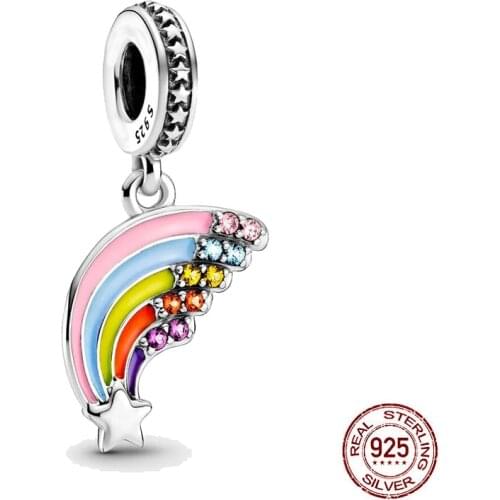 Hot Sale New 925 Sterling Silver Colourful Rainbow Dangle Charm Fit Original Pandora Silver 925 Bracelet DIY Women Jewelry Makin