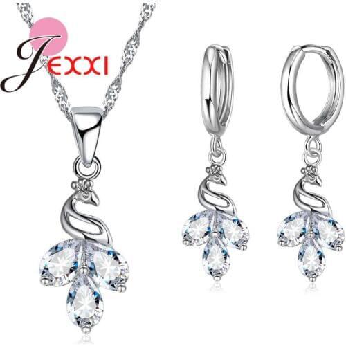 Fashion Elegant Jewelry Set For Ladies Pretty Beautiful Pendant Necklace And Hoop Earring 925 Sterling Silver Accessories