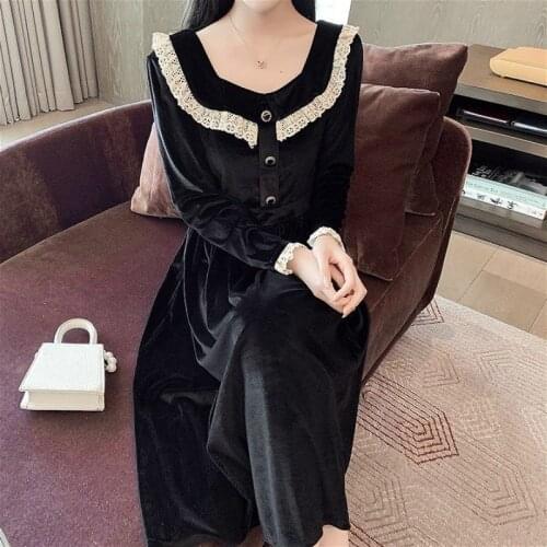 Black Party Dress Women Long Sleeve Elegant Vintage Dress Female Square Collar Ruffles Fashion Korean Midi Dress Autumn 2020