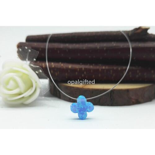 1pc Free Shipping Fashion Jewelry Transparent Nylon Chain Synthetic 10mm flower 4 leaves Opal Necklace for Women Best Quality