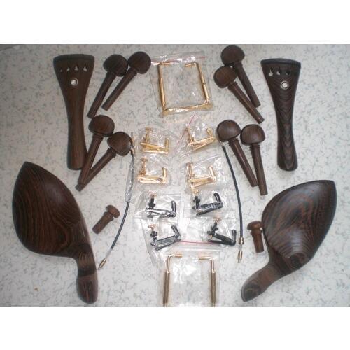 2 Sets Violin parts 4/4 Wenge wood Violin fitting with fine tuner gut chin rest clamp
