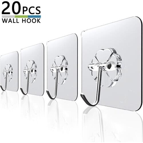 20Pcs 6x6cm Transparent Strong Self Adhesive Door Wall Hangers Hooks Suction Heavy Load Rack Cup Sucker for Kitchen Bathroom