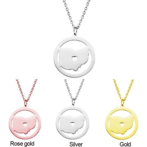 2019 hot sale Europe and America creative 304 stainless steel US map necklace Ohio pendants female jewelry