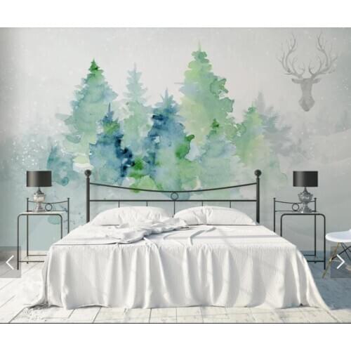 Watercolor Origin Forest Wallpaper Mural Canvas Papiers Peint 3D Custom Photo Murals Wall Papers Animal Wall Painting Home Decor