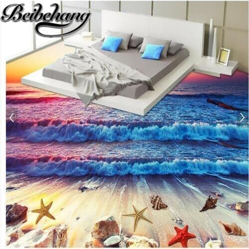 Beibehang Custom living room Waterproof self-adhesive to draw colorful waves beach water 3D floor high fashion bright trend