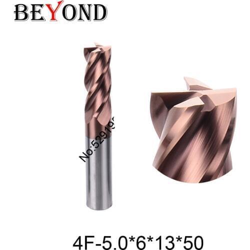 BEYOND 4f-5.0*6*13*50 hrc60 endmill Carbide Square Flatted End Mill 4 flute 5mm coating nano for High-speed milling machine