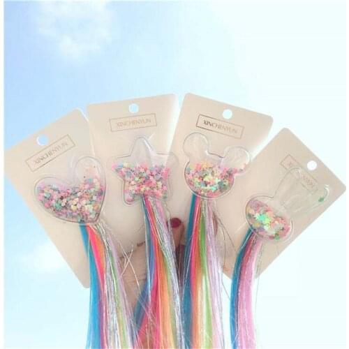 Sequins Hair Accessories Colorful Bow Tie Hair Clips for Girls Rainbow Glitter Wings Hair Bows Princess Kids Long Wig Hair Pins