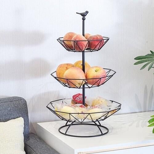 Household 3-Layer Tray Bird 12-Corners Fruit Plate Metal Fruit Basket Vintage Style Tray Stand Storage Basket Kitchen Fruit Bask