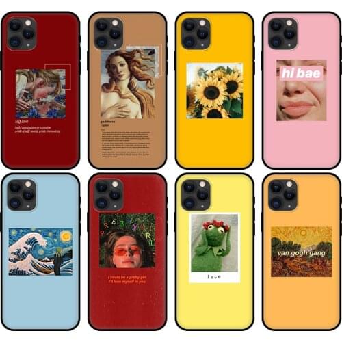 Black tpu case for iphone 5 5s se 2020 6 6s 7 8 plus x 10 XR XS 11 12 mini pro MAX back cover Art Aesthetic Van Gogh Mona Lisa