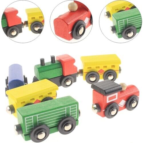 Kids Wooden Train Set 6PCS Colorful Train Tracks Perfect Wood Toy for Boys and Girls