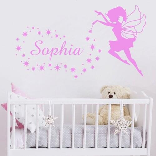 Fairy Custom Name Wall Sticker Angel Stars Wall Decals For Girls Bedroom Decor Nursery Kids Room Wallpaper Sticker Mural