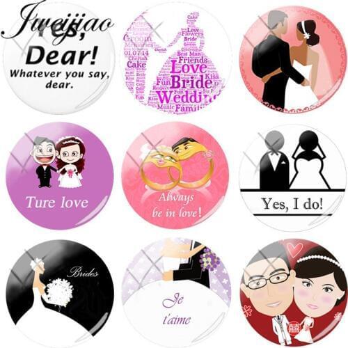 JWEIJIAO Cartoon Bride & Groom Photo DIY Glass Cabochon Dome Charms for Bracelets Necklace Brooch Wedding Gift