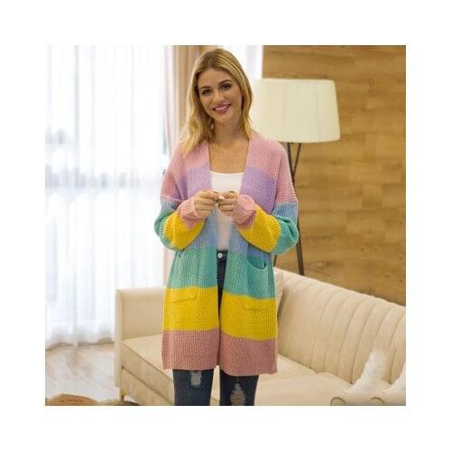 Womens Color Block Striped Draped Kimono Cardigan with Pockets Long Sleeve Open Front Casual Knit Sweaters Coat
