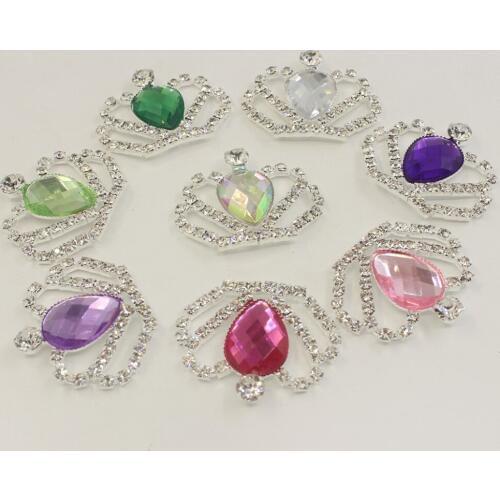 Rhinestone Crown Acrylic Diamond Flatback Gem Button Clothing Applique Metal Craft Decoration for Bridal Embellishment Dress 5pc