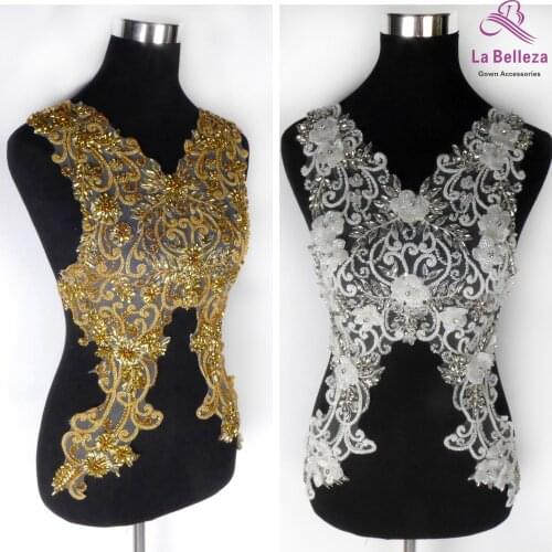 La Belleza whie handmad beadede beautiful applique, handmade beads Rhinestone patch wedding dress applique accessories by piece