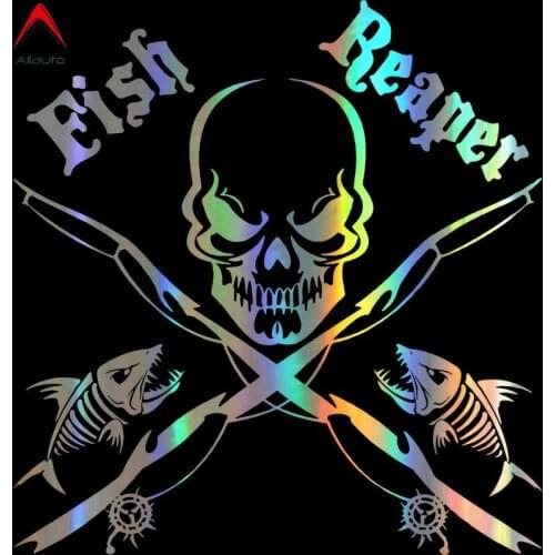 Aliauto Creative 3D Car Sticker Fish Reaper Skull Fishing Rod Sticker on Car Stickers and Decals Waterproof Sunscreen,17CM*17CM