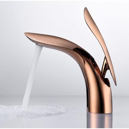 LANGYO New Design Basin Faucets Rose Gold Bathroom Basin Tap Faucet Brass Sink Faucet Hot & Cold Mixer Water Tap
