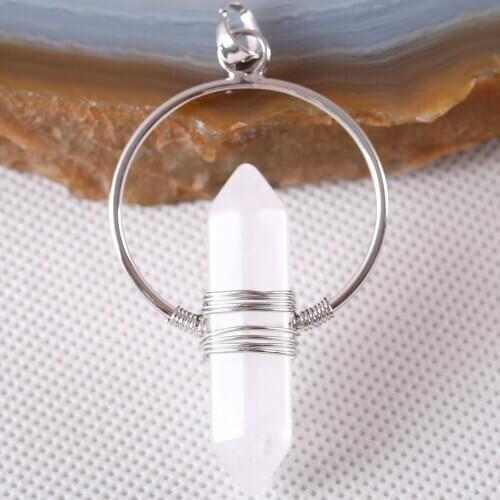 Copper Reiki Healing Natural Stone White Crystal Pendulum for Prism Dowsing Hexagonal Pendant 1Pcs