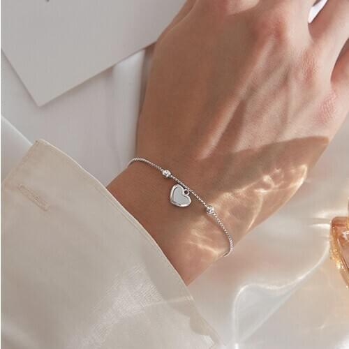 925 Sterling Silver Heart Shape Charm Bracelet & Bangle For Women Wedding Jewelry Adjustable Size sl024