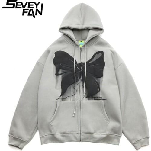 SEVEYFAN Mens Fashion Butterfly Foam Fleece Sweatshirt Hoodie Hip Hop Oversize Pullover for Male