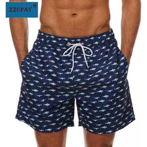 Men Swim Trunks Drawstring Elastic Waist Quick Dry Surf Beach Shorts Pattern with Mesh Lining Pocket Shorts Casual Beach Pants