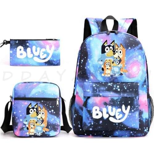 3pcs Set Fashion bingo bluey Backpack Student Printed School Bag Bookbag Unisex Casual Travel bags Shoulder Bag Mochila