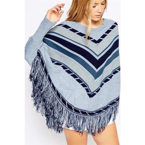 Maternity Tassel Cape Shawl Sweater Poncho Ladies' Cape with Fringed Hem Striped Patchwork Pullover Fashionable Retro Style