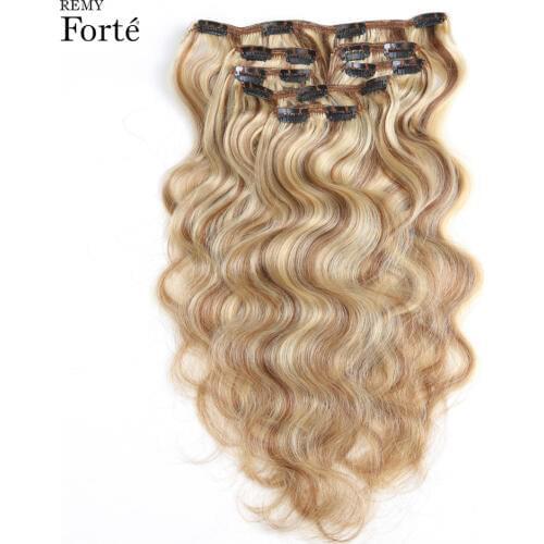 Remy Forte Clip In Human Hair Extensions P6/13 Piano Color Blonde Human Hair Clip 7 Pcs 115g Clip-In Full Head Body Hair Clip