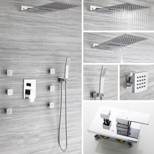 Wall Mount Bathroom Rain Waterfall Shower Faucets Set Concealed Shower System Chrome Cold Hot Mixer Faucet Tap