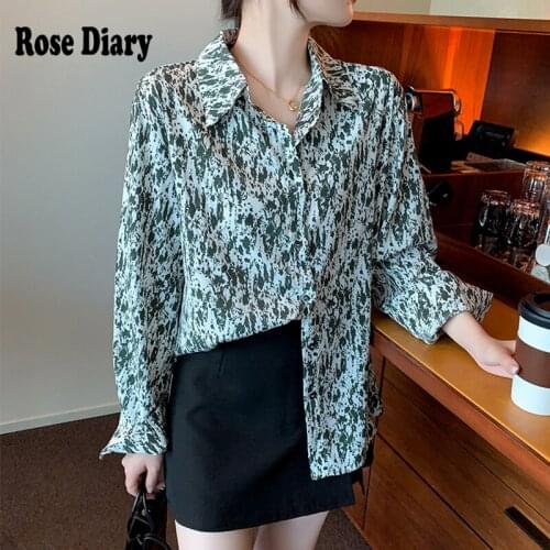 RoseDiary 2021 Spring New Letter Print Retro Chiffon Shirts Casual Lazy Style Joker Full Sleeve Women Loose Long Shirts