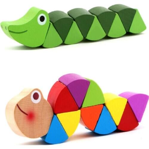New Worm Twist Puppet Cognition fun Educational Toys Changeable Shape Wooden Blocks Kids Colorful Caterpillar Crocodile Kid Toy