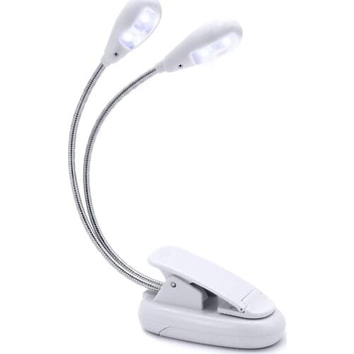Music Stand Light, White Clip on LED Book Lights, USB and AAA Battery Operated, Reading Lamp in Bed, 4 Brightness Levels