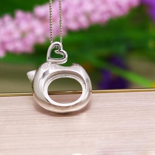 925 Sterling Silver 10x12mm Oval Cabochon Semi Mount White Gold Color Pendant Fine Jewelry Setting For Gemstone No Necklace