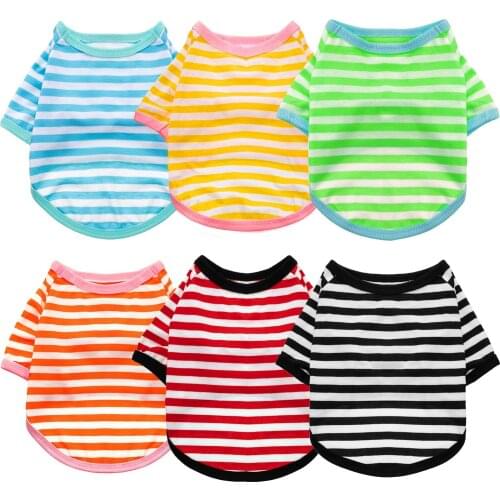 Pet Dog Striped T-Shirt Cotton Dog Shirt Breathable Pet Apparel Colorful Puppy Sweatshirt Dog Clothes for Small To Medium Dogs