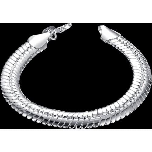 Popular brands Holiday gift 925 sterling silver 10MM flat snake bone chain Bracelet for men woman fine Luxury party jewelry