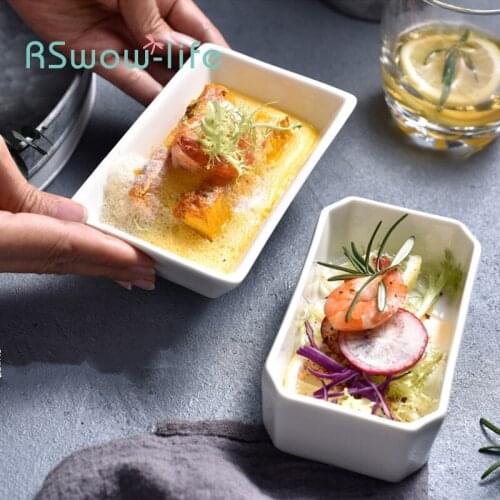 Simple White Rectangular Ceramic Seasoning Dish Japanese Square Dish Dessert Plate Ceramic Plate Fruit Plate Salad Plate