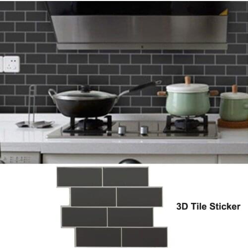 Tile Peel and stick Self Adhesive Wall decal Sticker DIY Kitchen Bathroom Home Decor Vinyl 3D Grey Blue White Wall Stickers