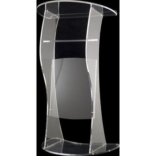 Fixture Displays Clear Acrylic Plexiglass Podium Curved Aluminum Sides Pulpit Lectern