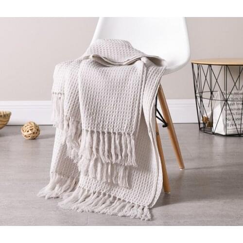 Knitted Wool Blanket Solid Color Waffle Embossed Blanket Nordic Decorative Blanket for Sofa Bed Throw Towell Cape Pink Blanket