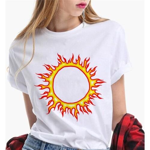 2021 New Hipster tshirt Fun Creative fire cartoon Print women Tshirt Ulzzang Harajuku Ladies T-Shirt female T Shirt