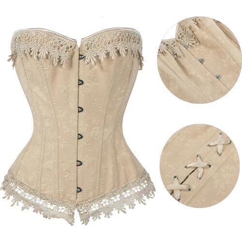 Ladies Corsets Bustiers Overbust Tops Lace up Sexy Corset Corselet Brocade Vintage Style Bridal Apricot Corset Plus size New