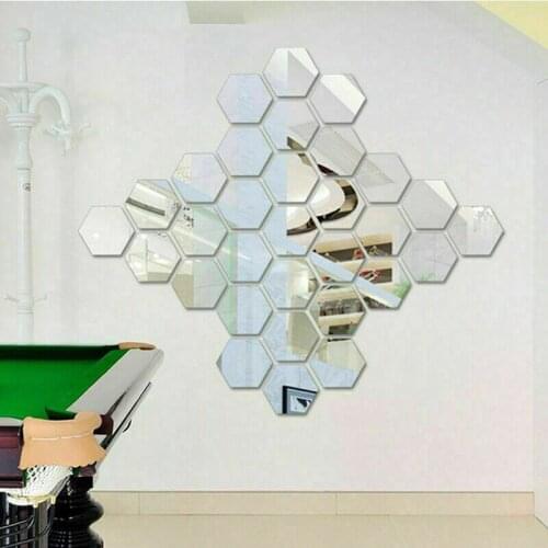 10pcs Removable Acrylic Mirror Hexagon Waterproof Wall Sticker Self Adhesive Tiles for Home Living Room Bedroom Decoration
