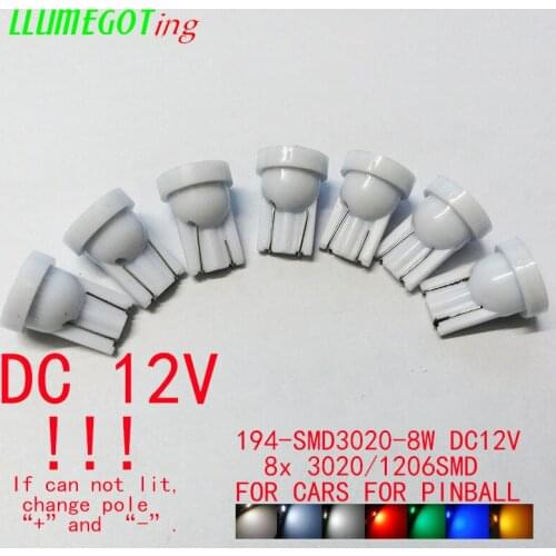 1000pcs T10 W5W 194 168 Wedge 3020 1206 8SMD 12V Interior Reading Dome Lamp DC 12V License Plate Bulbs Marker Light Wedge Lights