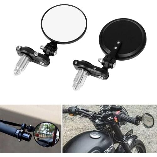 2Pcs Motorcycle Rearview Side Mirrors Handlebar End Folding Rear View Mirror 22mm for Cafe Racer Black Handle for Harley Honda