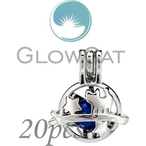 20x KK804 Silver 23mm Round Tree Branch Star Cat Beads Cage Jewelry Making Aromatherapy Oyster Pearl Cage Locket Pendant