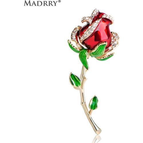 Madrry Valentines Day Gifts Rose Flower Brooches For Women Gold color Enamel Brooch Pins Dress Collar Cilps Wedding Boutonniere