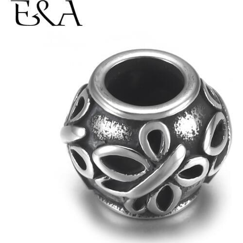 4pcs Stainless Steel Round Bead Butterfly 5mm Hole for Leather Jewelry Bracelet Making Metal European Beads DIY Supplies Parts